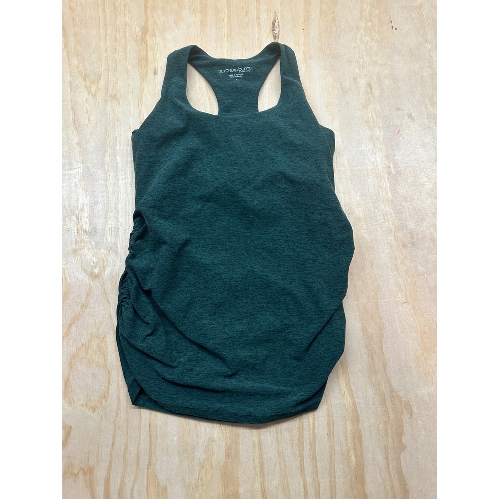 Beyond Yoga Beyond the Bump Maternity Racerback Tank Top Green XL Ruched Side